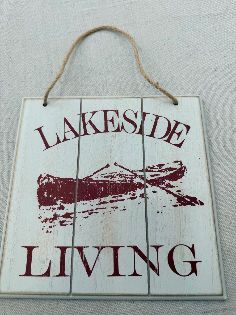 Lakeside Living Canoe Wall Plaque - White and Burgundy